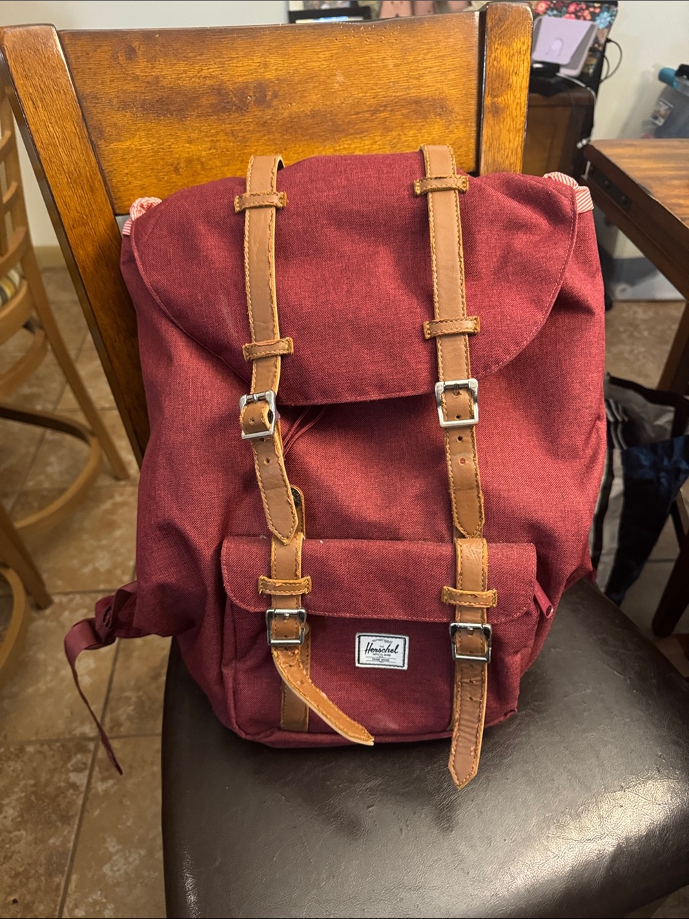 Herschel Supply Company Maroon Backpack with Tan Straps